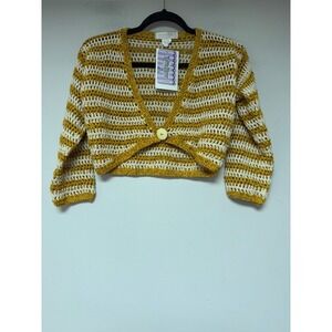 Ancient Spirit Crochet Cardigan Womens Small Yellow Striped NWT Handmade Cropped